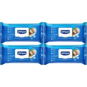 Canped Hasta Vücut Perine Temizleme Islak Mendil Havlu 48 Yaprak XL (4 Lü Set) Plastik Kapaklı