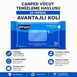 Canped Yetişkin Vücut Temizleme Islak Mendil Havlu 24 Yaprak Seyahat Boy 72 Li Set (1728 Yaprak)