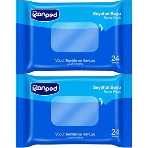 Canped Yetişkin Vücut Temizleme Islak Mendil Havlu 24 Yaprak Seyahat Boy 2 Li Set (48 Yaprak)