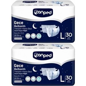 Canped Yetişkin Bezi Bel Bantlı Gece Night L - Büyük - Large 60 Adet