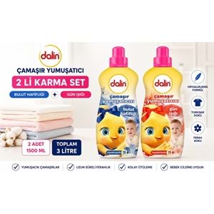 Dalin Çamaşır Yumuşatıcı 1500 ML 2 Li Karma Set – Bulut Hafifliği + Gün Işığı 3 Litre Hipoalerjenik