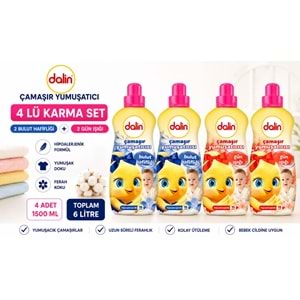 Dalin Çamaşır Yumuşatıcı 1500 ML 4 Lü Karma Set – Bulut Hafifliği + Gün Işığı 6 Litre Hipoalerjenik