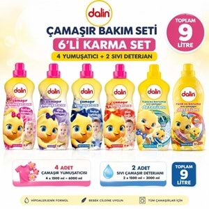 Dalin Çamaşır Yumuşatıcı ve Sıvı Çamaşır Deterjanı 1500 ML 6 Lı Karma Set – 9 Litre