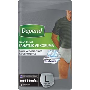 Depend Emici Külot Pants Hasta Bezi L - Büyük - Large Erkek 72 Adet (9PK*8)