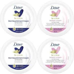 Dove Besleyici El ve Vücut Bakım Kremi 250ML (Rich Nourishment Cream+ Beauty Cream) Karma (4 Lü Set)