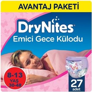 Drynites Emici Gece Külodu/Külot Bez Kız 8-13 Yaş 30-48KG Large 27 Adet 3PK*9 Alt Islatmalara Karşı