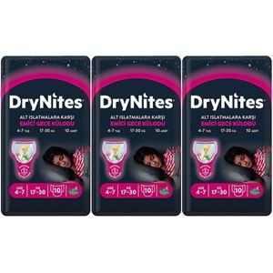 Drynites Emici Gece Külodu/Külot Bez Kız 4-7 Yaş 17-30 KG Large 30 Adet 3PK*10 Alt Islatmalara Karşı