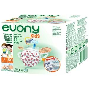Evony 3 Katlı Filtreli Burun Telli Cerrahi Maske (Kids Çoçuklar İçin) 600 Lü Set (Desenli)