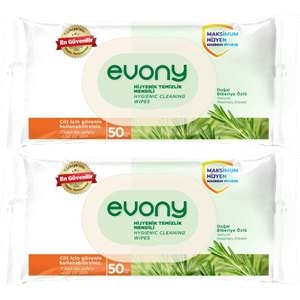 Evony Hijyenik Temizlik Islak Havlu Mendil 50 Yaprak Plastik Kapaklı (2 Li Set) 100 Yaprak