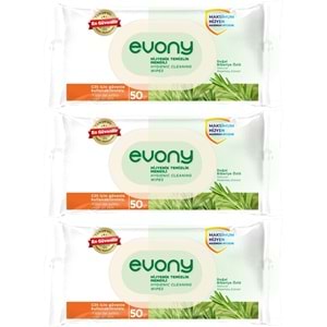 Evony Hijyenik Temizlik Islak Havlu Mendil 50 Yaprak Plastik Kapaklı (3 Lü Set) 150 Yaprak