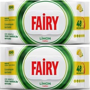 Fairy Yüzey Temizlik Havlusu 100 Yaprak Limon Yağlı - Beyaz Sirke - Karbonat (2 Li Set) 200 Yaprak