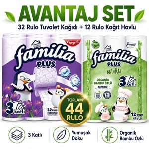 Familia Avantaj Set Plus Tuvalet Kağıdı 32 Li Rulo Sihirli Çiçekler + 12 Li Rulo Organik Bambu Özlü