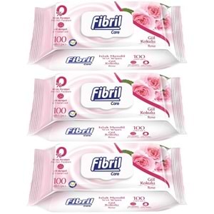 Fibril Islak Havlu Mendil 100 Yaprak Gül Plastik Kapaklı (3 Lü Set) 300 Yaprak
