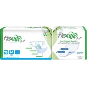 Flexi Life Yetişkin Hasta Bezi Bel Bantlı Tekstil Yüzeyli Orta 30 Adet + Yatak Koruyucu Örtü 30 Adet