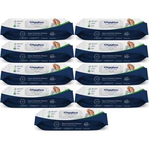 Giggles Yetişkin Vücut Temizleme Islak Mendil Havlu 450 Yaprak XL (Beyaz Sabun Kokulu) (9PK*50)