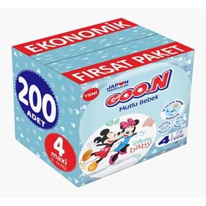 Goon Mutlu Bebek Bebek Bezi Beden:4 (9-14Kg) Maxi 200 Adet Ekonomik Fırsat Pk