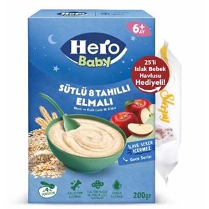 Hero Baby Kaşık Maması 200GR Gece Sütlü Elmalı 8 Tahıllı + Islak Mendil Hediye (2 Li Set)