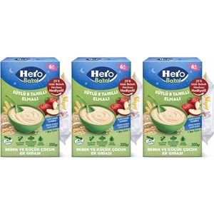 Hero Baby Kaşık Maması 200GR Gece Sütlü Elmalı 8 Tahıllı + Islak Mendil Hediye (3 Lü Set)