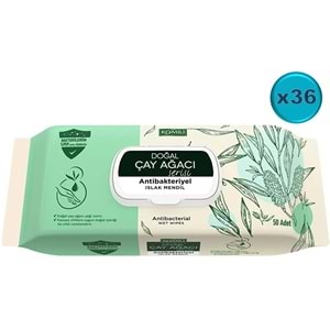 Komili Islak Havlu Mendil 50 Yaprak (36 Lı Set) Çay Ağacı Serisi Antibakteriyel (1800 Yaprak)