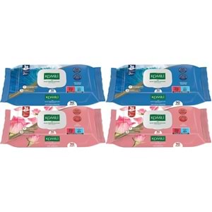 Komili Islak Havlu Mendil 90 Yaprak Karma 4 Lü Set (Okyanus Esintisi-Gül Kokulu) 360 Yaprak