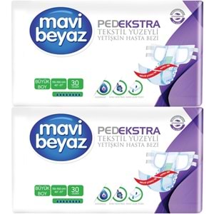 Mavi Beyaz Ped Ekstra Tekstil Yüzeyli Yetişkin Bel Bantlı Hasta Bezi Large Büyük 60 Adet