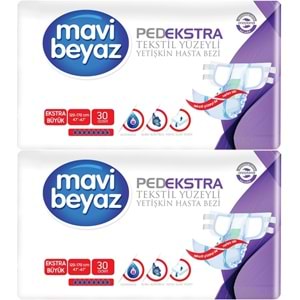 Mavi Beyaz Ped Ekstra Tekstil Yüzeyli Yetişkin Bel Bantlı Hasta Bezi XL Ekstra Büyük 60 Adet