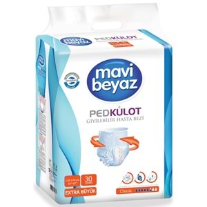 Mavi Beyaz Ped Emici Külot Hasta Bezi XL 30 Adet + Yatak Koruyucu 30 Adet + Temizleme Havlusu 1 Pk