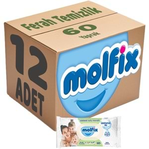 Molfix Islak Havlu Mendil İzotonik Ferah Temizlik 12 Li set 60 Yaprak Plastik Kapaklı