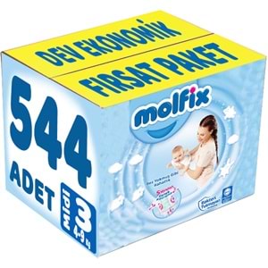 Molfix Bebek Bezi Beden:3 (4-9Kg) Midi 544 Adet Dev Ekonomik Fırsat Pk