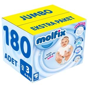 Molfix Bebek Bezi Beden:3 (4-9Kg) Midi 180 Adet Jumbo Ekstra Pk