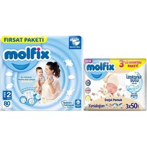 Molfix Bebek Bezi Beden:2 (3-6Kg) Mini 80 Adet Fırsat Pk + 3 Adet Islak Mendil