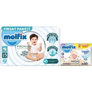 Molfix Premium Bebek Bezi Beden:5 (11-18KG) Junior 42 Adet Fırsat Pk + 3 Adet Islak Mendil