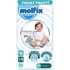 Molfix Premium Bebek Bezi 4 Beden 7-14 KG Maxi 54 Adet Fırsat Pk + 3 Adet Islak Mendil