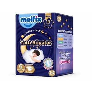 Molfix Tatlı Rüyalar Bebek Bezi 6 Beden15+ KG Extra Large 240 Adet Mega Fırsat Pk