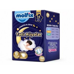 Molfix Tatlı Rüyalar Bebek Bezi 6 Beden15+ KG Extra Large 288 Adet Ekstra Fırsat Pk