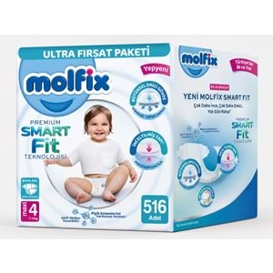 Molfix Premium Smart Fit Bebek Bezi 4 Beden 7-14 KG Maxi 516 Adet Ekstra Ultra Fırsat Pk