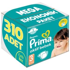 Prima Bebek Bezi Beden:3 (6-10Kg) Midi 310 Adet Mega Ekonomik Pk