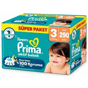 Prima Aktif Bebek Bebek Bezi 3 Beden 6-10 KG Midi 290 Adet Süper Mega Pk