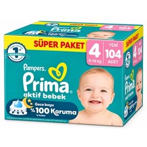 Prima Aktif Bebek Bebek Bezi 4 Beden 9-14 KG Maxi 104 Adet Süper Ekonomik Pk
