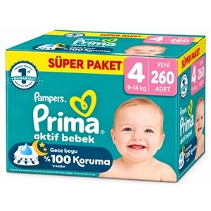 Prima Aktif Bebek Bebek Bezi 4 Beden 9-14 KG Maxi 260 Adet Süper Mega Pk