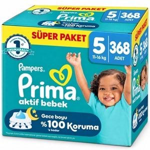 Prima Aktif Bebek Bebek Bezi 5 Beden 11-16 KG Junior 368 Adet Süper Ultra Pk