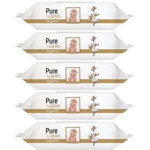 Pure Baby Islak Havlu Mendil 90 Yaprak Yenidoğan Organic Pamuklu (5 Li Set) 450 Yaprak Plstk Kapak