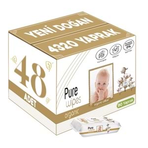 Pure Baby Islak Havlu Mendil 90 Yaprak Yenidoğan Organic Pamuklu (48 Li Set) 4320 Yaprak Plstk Kapak