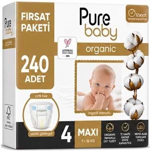 Pure Baby Organik Bebek Bezi 4 Beden 7-16 KG Maxi 240 Adet Mega Fırsat Pk