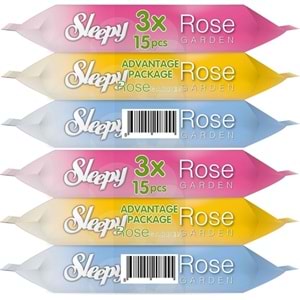 Sleepy Islak Havlu Cep Mendil 15 Yaprak (6 Lı Set) Rose/Garden (2PK*3) 90 Yaprak