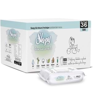 Sleepy Islak Havlu Mendil Bio Natural 40 Yaprak Yeni Doğan (36 Lı Set) Plastik Kapaklı 1440 Yaprak