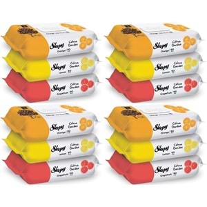 Sleepy Islak Havlu Mendil Meyve Çeşitleri 90 Yaprak (12 Li Set) Plastik Kapaklı (Citrus Garden)
