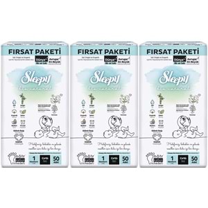 Sleepy Bebek Bezi Bio Natural Beden:1 (2-5KG) Yeni Doğan Newborn 150 Adet Aylık Fırsat Pk