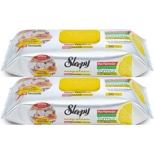 Sleepy Easy Clean Yüzey Temizlik Mutfak Havlusu -Mendili 50 Yaprak Limon Yağlı (2Li Set) 100 Yaprak