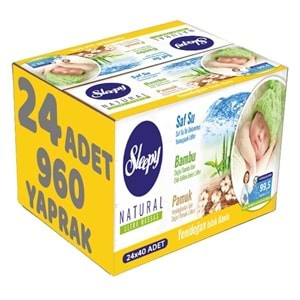 Sleepy Islak Havlu Mendil Pamuklu Yenidoğan Natural Bambu 40 Yaprak 24 Lü Set (960 Yaprak)